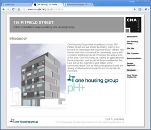 Example of web design, property developer website